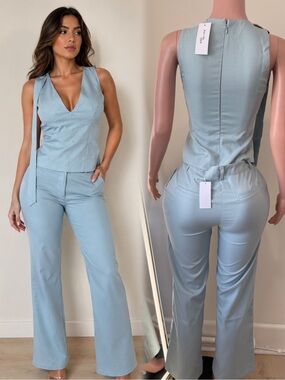 Sleeveless V-Neck Light Pants Jumpsuit Set - 2 colors